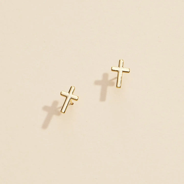 Gold Cross Stud Earrings