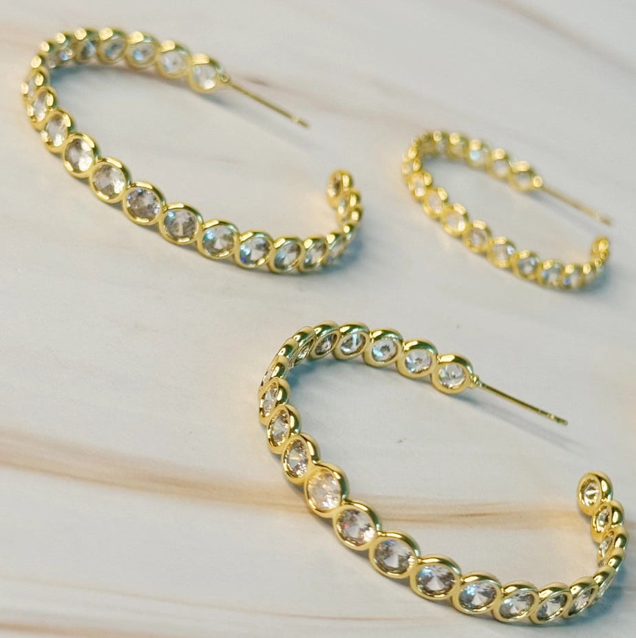 Floating Bezel Crystal Hoop Earrings 1.6"