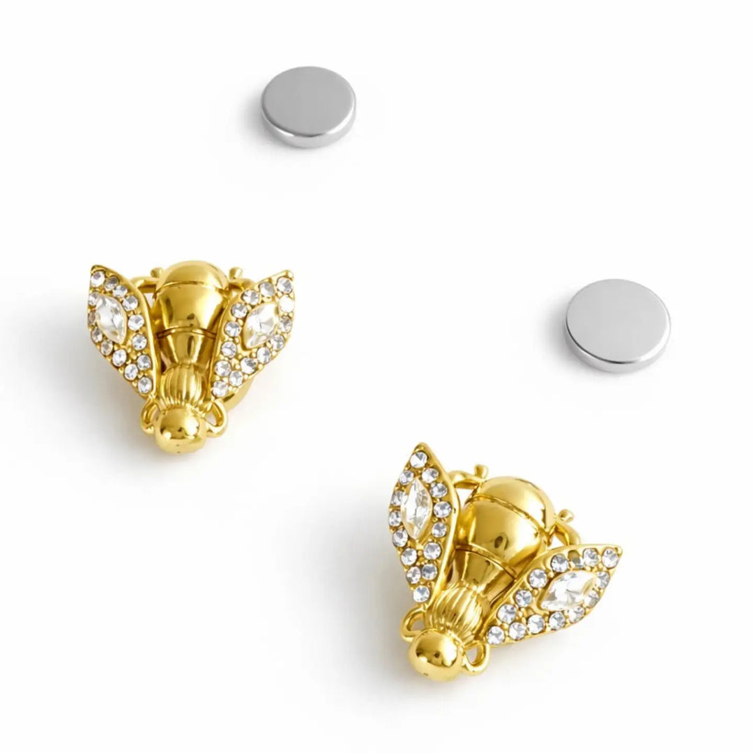 Crystal Winged Bee Magnetic Brooch Set